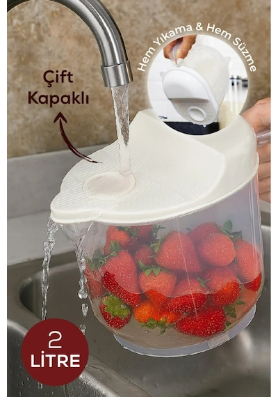 Pirinç Süzgeci 2 Litre Beyaz - Yıkama Ve Süzme Beyaz