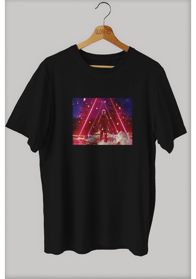 Noıssey -wed Astronot Tasarım Baskılı Oversize T-shirt Tişört Sokak Tarzı Siyah