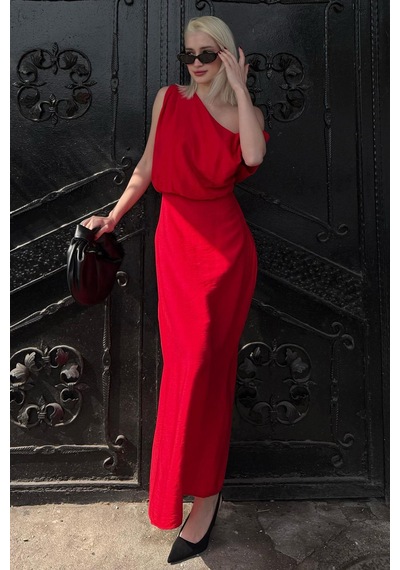 Madmext Madmext Kırmızı Düşük Omuz Elbise Mg2349 Kırmızı