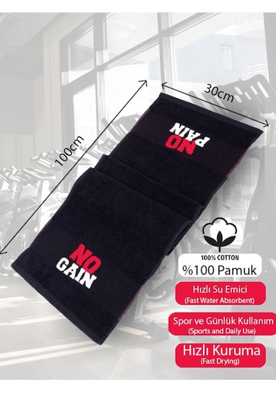 Spor Havlusu %100 Pamuklu 30x100cm Gym Fitness Havlusu Golf Boks Tenis Havlusu Siyah