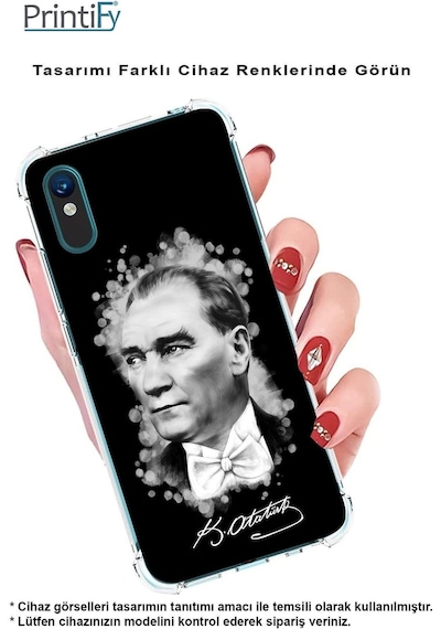 Samsung Galaxy A16 Ile Uyumlu Atatürk Baskılı Şeffaf Köşe Korumalı Antişok Kılıf