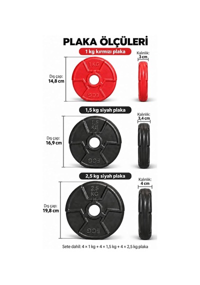 Spor 21 Kg Dambıl Seti Kırmızı Siyah