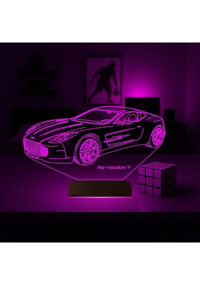 Luvivia Spor Araba Aston Martin Tasarım Kişiye Özel 3d Lamba - Masa Gece Lambası Şeffaf