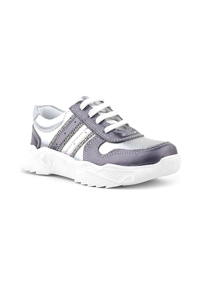 Rakerplus Hakiki Deri Platin Pembe Parlak Taşlı Kız Çocuk Sneakers Ayakkabı Platin