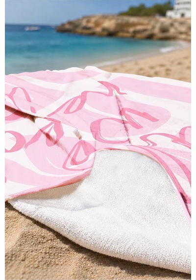 Love Yazılı Pembe Plaj Havlusu - Modern Tipografik Pastel Renk Hızlı Kuruyan Mikrofiber Havlu Sedef Lavanta