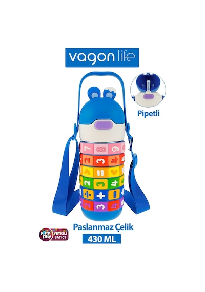Vagonlife 430 Ml Pipetli Çelik Termos Askılı Matematiği Sevdiren Su Matarası -ffvgn30031-430ml Mavi