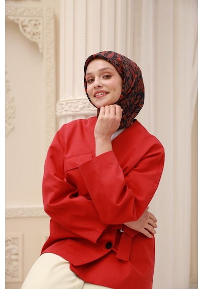 Silk Home Organik Eşarp 79015-02 Siyah, Çilek Kırmızısı, Turuncu, Çelik Mavi