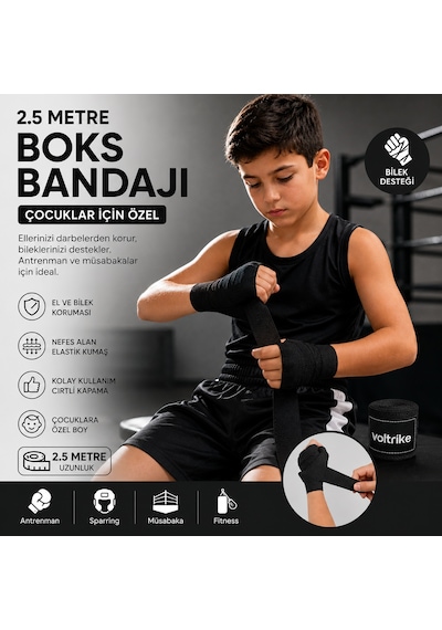 Voltrike Çocuk Boks-kickbox-muay Thai-sanda El Bandajı Siyah 2.5 Metre Çok renkli