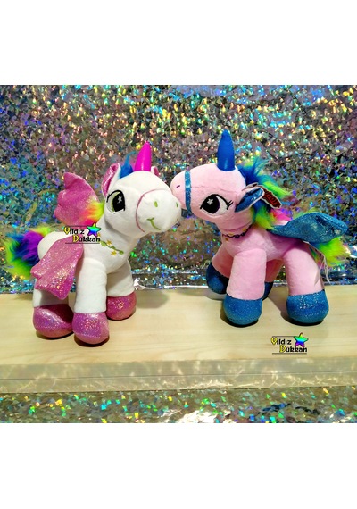 2'li Sevimli Hayvan Peluş Oyuncak At Boynuzlu At Unicorn Pony 25c