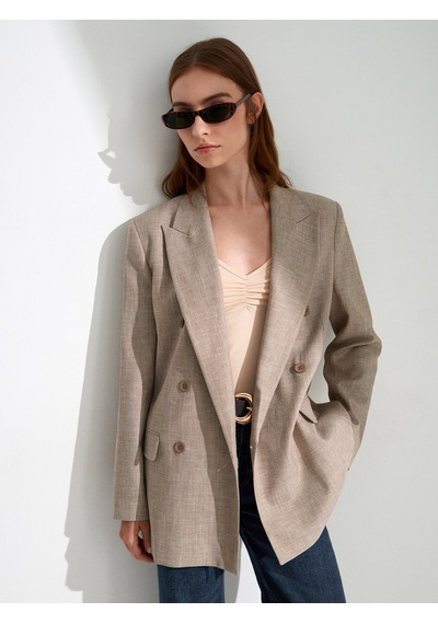 DİLVİN 60811 Keten Karışımlı Blazer Ceket-bej