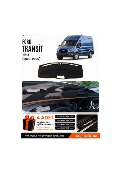 Ford Transit Tip 2 2020-2025 Uyumlu Torpido Örtüsü, Torpido Kılıfı - Siyah Kahverengi