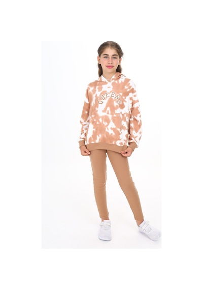 Toontoy Kids Toontoy Kız Çocuk Batik Desenli Taytlı Takım Kahverengi