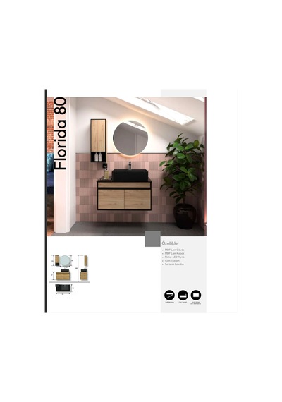 Evros Florida 80 Cm Banyo Dolabı Ceviz