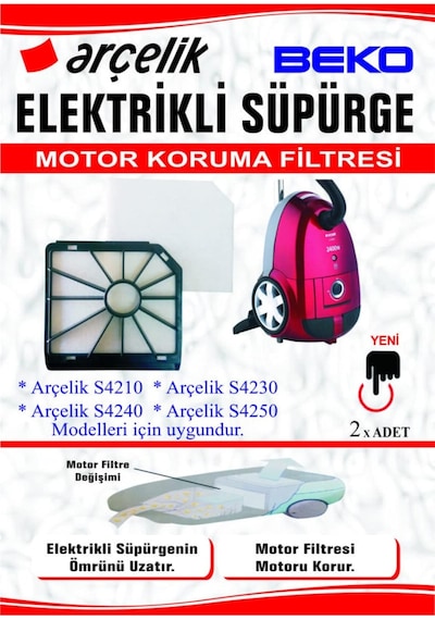 Arçelik İle Uyumlu S 4210 4230 4240 4250 Süpürge Motor Koruma Filtresi 2'li Genel