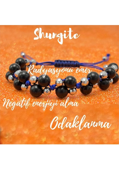 Yıldız Doğal Taş 6mm Ipli Shungite Ayarlanabilir Ölçü Doğal Taş Bileklik Siyah