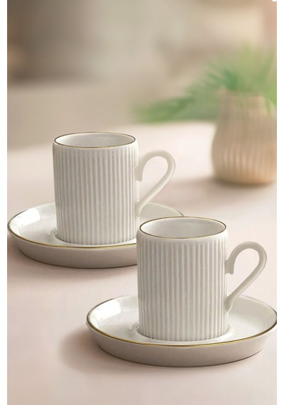 4 Parça 2 Kişilik Stackable Çizgili Altın Yaldızlı Kahve Fincan Takımı - Kahve Fincanı Seti 100ml