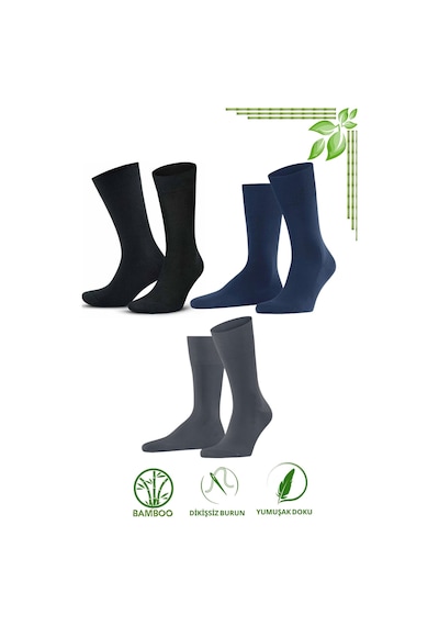 Kral Socks Bambu Erkek Soket Uzun Klasik Yazlık Dikişsiz 3'lü Set Çorap Çok Renkli