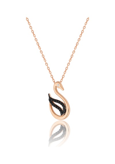 Zanaatsilver 925 ayar Gümüş Siyah Zirkon Taşlı Rose Zarif Kuğu modeli kolye...