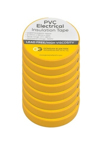 Sarı Elektrik İzolasyon Bandı - 10 Adet 0.13 Mm Kalınlık 18 Mm Genişlik