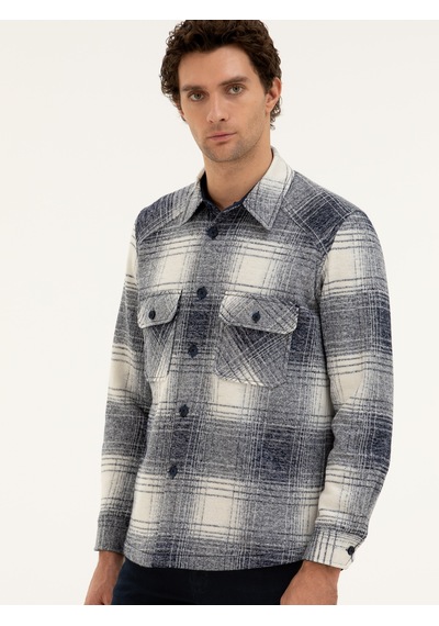 Cacharel Lacivert Yün Karışımlı Ekose Overshirt Gömlek Cacharel Lacivert Yün Karışımlı Ekose Overshirt Gömlek