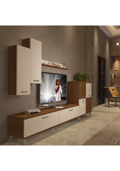 Decoraktiv Eko 6 Slm Std Krom Ayaklı Tv Ünitesi Tv Sehpası Ceviz - Beyaz
