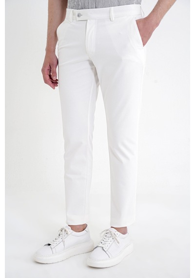 Comfort Fit Yan Cep Pamuklu Dokulu Ekru Pantolon P 1219