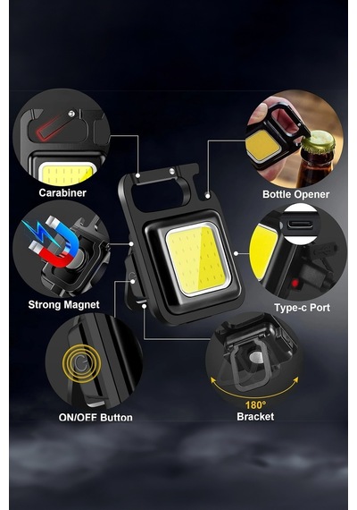 Mobee Çok Fonksiyonlu Mini Led El Feneri Mıknatıslı Su Geçirmez El Feneri Siyah