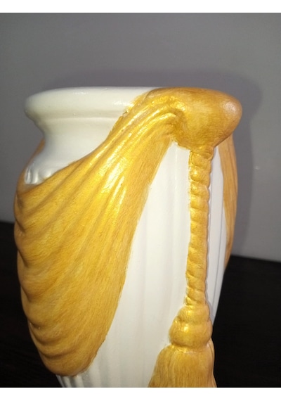 El Yapımı Seramik Vazo Ekru Gold 23x35 Cm - Lüks Şık Salon Konsol Masa Üstü Dekoratif Vazo Hediyelik