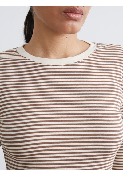 Lcwaıkıkı Basic Bej Bisiklet Yaka Çizgili Kadın Body