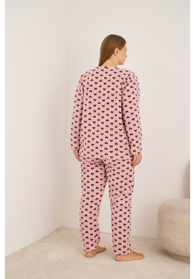 Siyah İnci Beden Polar Kışlık Örme Pijama Takım 25222567 Pembe