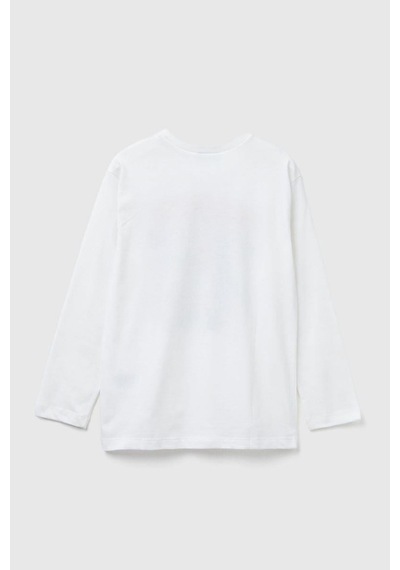 United Colors Of Benetton Erkek Çocuk 3jerc10qo-25k Uzun Kol Tshirt Beyaz-2142 Beyaz