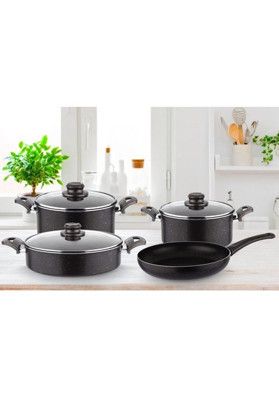 New Bonmarche 7 Pcs Granit Tencere Seti Siyah Model:rdl002