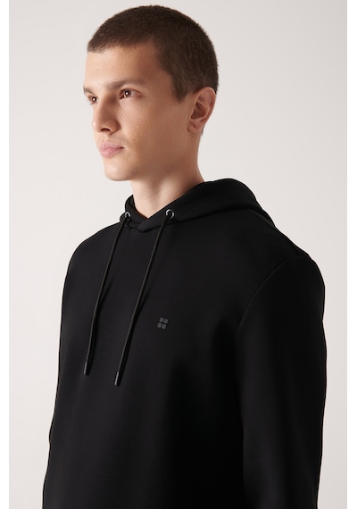 Avva Erkek Siyah Sweatshirt Kapüşonlu Esnek Yumuşak Doku İnterlok Kumaş Standart Fit Normal Kesim B001101 Siyah