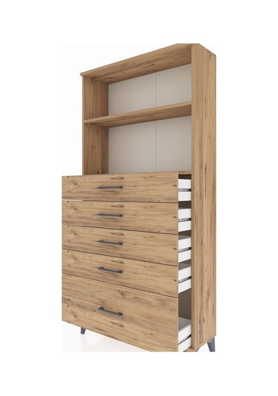 Arges Dolap 2 Raflı 5 Çekmeceli 88x30x182 Çam-çam Çam
