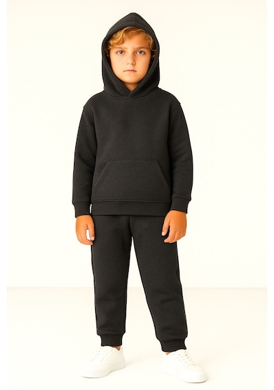 Esila Kids Çocuk Eşofman Takımı Kapüşonlu 3 İp 5-10 Yaş Antrasit