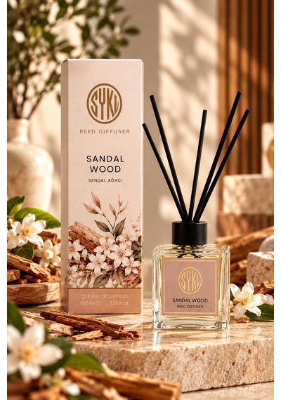 Premium Çubuklu Oda Kokusu 100 Ml Cam Şişe Reed Diffuser Sandal Ağacı