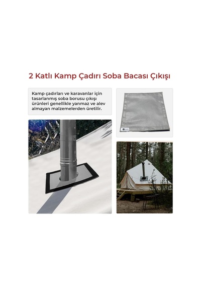 Kamp Çadırı Soba Bacası Çıkışı 2 Katlı Yanmaz Su Geçirmez Kumaş Genel