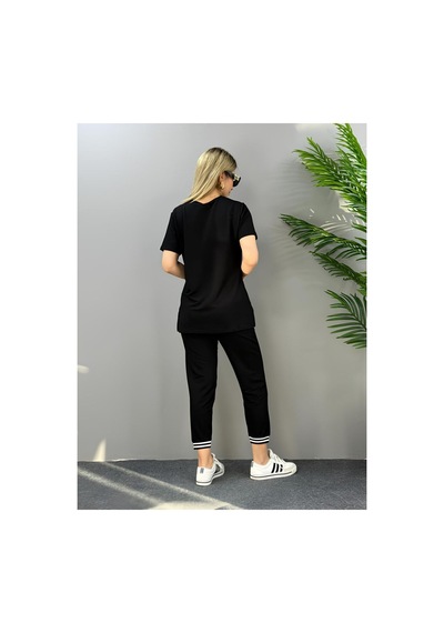 Çınar Boutique Ribana Detaylı Alt Üst Takım Siyah Siyah