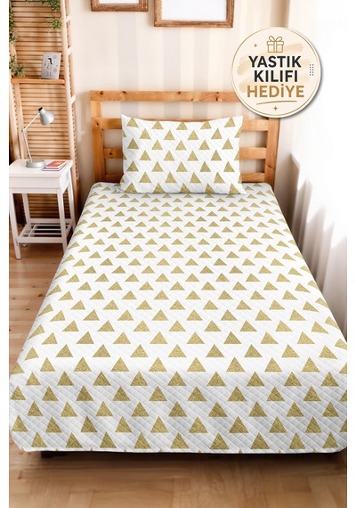 Geometrik Sarı Genç Odası Tek Kişilik Pike Takımı - Modern Beyaz 160x220 Cm Kapitone Yatak Örtüsü Eski Şafak Anısı