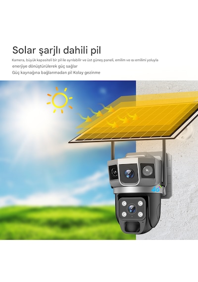 6mp Akıllı Alarmlı 4g Kamera Anında Bildirim, İnsan Takip, Gece Renkli, Solar Enerji Güneş Enerjili