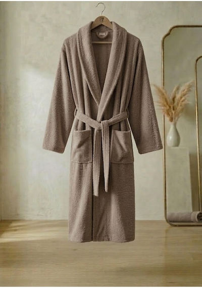 Unisex Bukle Kumaş Şalyaka Tek Bornoz - Bej Vizon