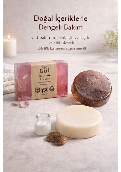 Hediyelik Doğal Sabun Seti Özel Bakım Serisi 3 Lü Premium Paket Gül