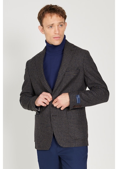 AC&Co / Altınyıldız Classics Erkek Kahve Lacı Slim Fit Dar Kesim Mono Yaka Desenli Yünlü Ceket Kahve Lacı AC&Co / Altınyıldız Classics Erkek Kahve Lacı Slim Fit Dar Kesim Mono Yaka Desenli Yünlü Ceket Kahve Lacı