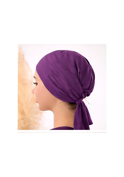 Melodi Scarf Tesettür Silikonlu Kaymaz Bone - Likralı Bağlamalı Bone - Sıkmayan Rahat Nefes Alan Kumaş Mor
