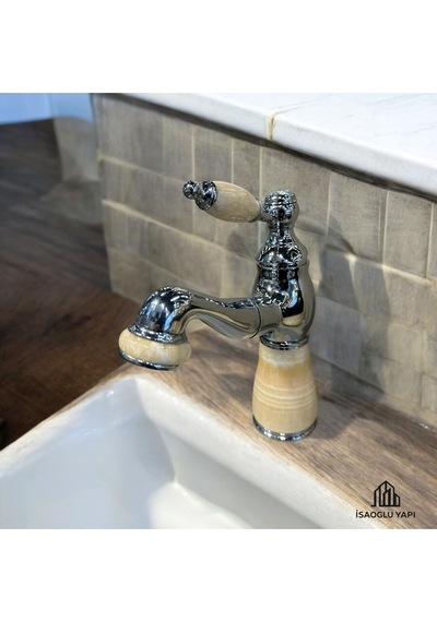İsaoğlu Yapı Krom Lavabo Bataryası Bal Mumu Tasarım Mermerli Lavabo Armatür Pirinç Paslanmaz Uzayabilen Sistem Gümüş