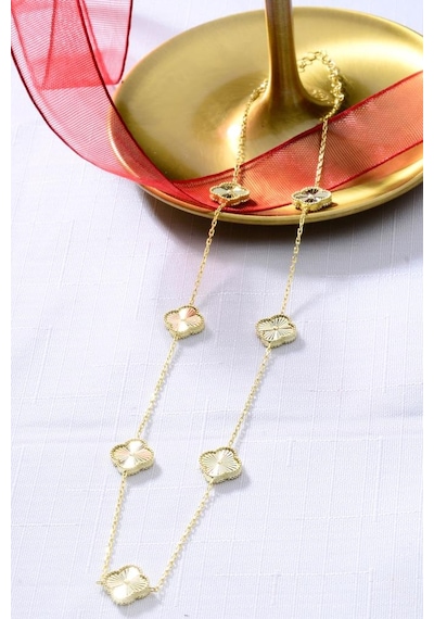 Innuendo Jewelry 925 Ayar Gümüş Altın Kaplama Yedi Yoncalı Kolye Altın