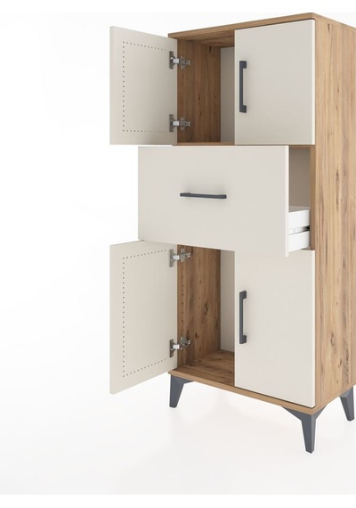 Hyperion Dolap Tek Raflı Tek Çekmeceli 4 Kapaklı 60x44x134 Ça... Çam
