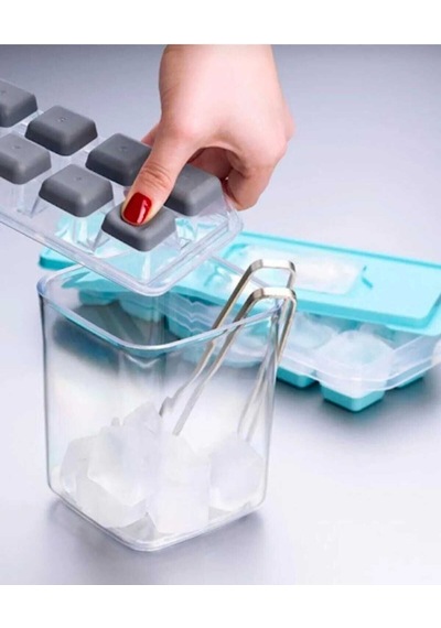 Buzart Yapışmaz Silikon Bas Çıkar Buzluk Buz Kalıbı - Kapaklı Buzluk 12'li Plastik Çok Renkli Diğer