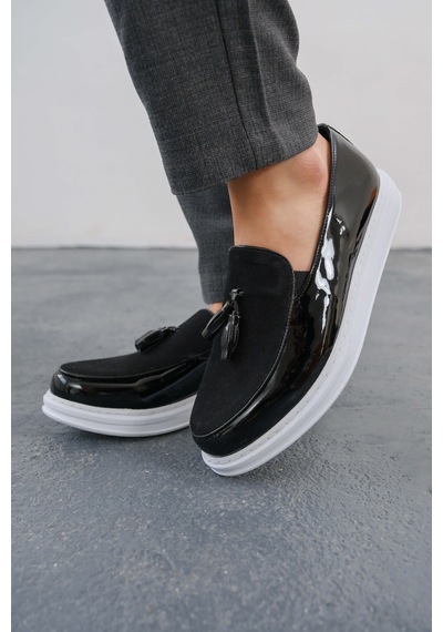 Roof Atelier Erkek Siyah Rugan Püsküllü Loafer Ayakkabı - 002 - Rbt Loafer Verniciata Siyah