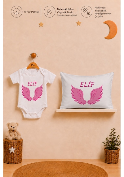 Pia Baby Kız Bebek İsme Özel Hediye Seti %100 Pamuk Body Yastık Kılıfı Ve Ham Bez Bebek Kıyafet Kesesi 2055byk0x Ekru